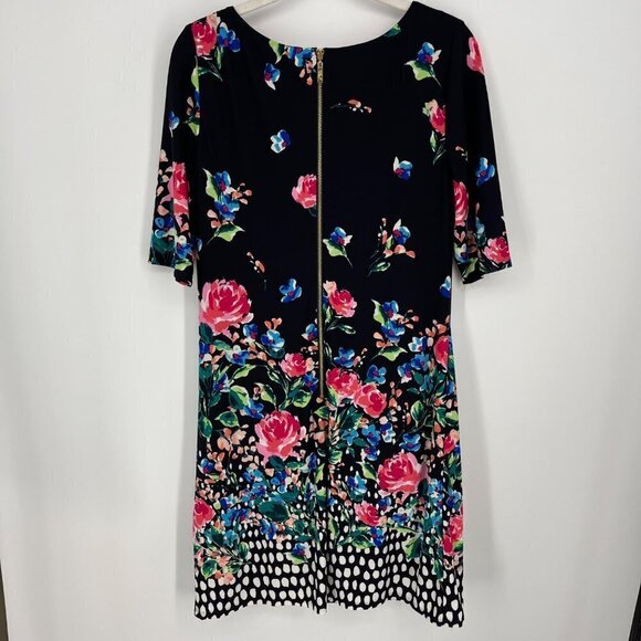 Eliza J Womens Floral Print Shift Dress Size 6 Navy Lined Stretch Half Sleeve - Picture 2 of 16
